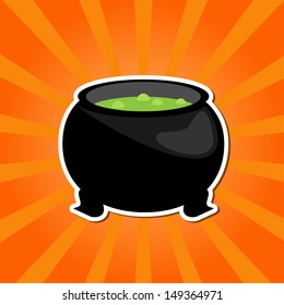 stylized halloween witch cauldron on the striped background vector for design