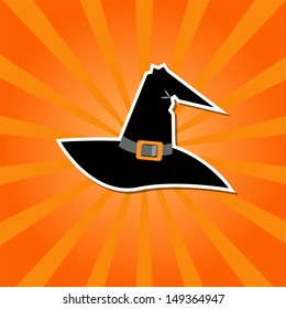 stylized halloween witch hat on the striped background vector for design