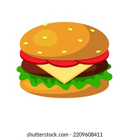 Stylized hamburger or cheeseburger. Fast food food. Vector illustration. Isolated on transparent background