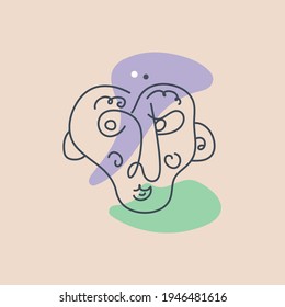 Stylized hand drawn abstract man face background of modern trendy vector illustrations done in lines and pastel colors