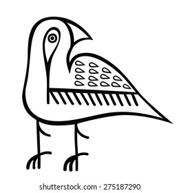 Stylized hand drawn bird isolated on white. Vector art