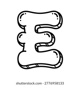 Stylized hand drawn bubble letter e outline doodle font alphabet character vector