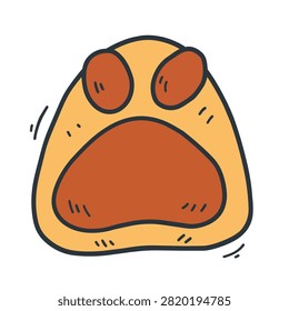 A stylized hand drawn cartoon animal paw print with orange and brown colors isolated on white background