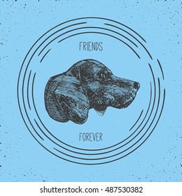 stylized hand drawn dog head isolated in circle