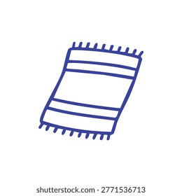 A stylized hand drawn doodle of a small rug or carpet with fringe tassels on both ends