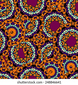 Stylized hand drawn ethnic seamless vintage pattern in orange color