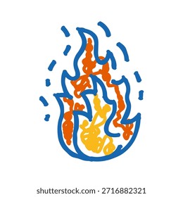 Stylized hand drawn flame icon showing dynamic heat and burning energy, ideal for representing passion, warmth, danger, or a fiery effect in graphic design