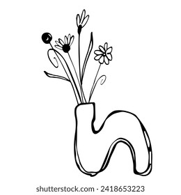 stylized hand drawn flower in a vase on a white background. Element for logo, business card, booklet
