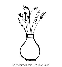 stylized hand drawn flower in a vase on a white. Element for logo, business card, booklet
