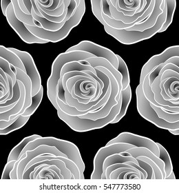 Stylized hand drawn gray and neutral roses. Vector trendy seamless floral pattern.