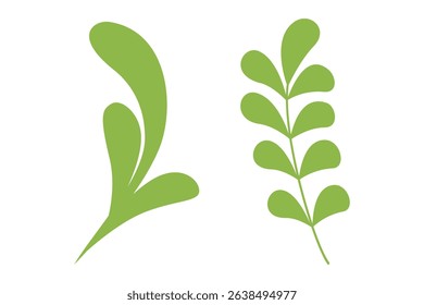 Stylized Hand drawn Green Leaves and Twigs Springtime Greeting Minimalistic design elements idea Set