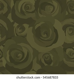 Stylized hand drawn green roses. Vector trendy seamless floral pattern.