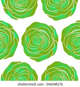 Stylized hand drawn green roses. Vector trendy seamless floral pattern.