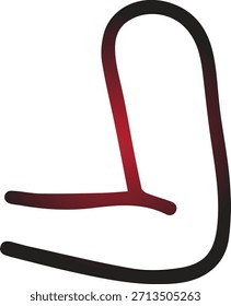 A stylized hand drawn illustration of a dark red abstract shape resembling a curved letter or symbol