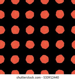 Stylized hand drawn orange roses. Vector trendy seamless floral pattern.