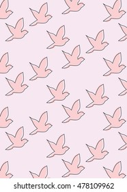 Stylized hand drawn pink bird pattern vector wallpaper.