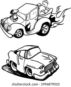Supercoches radiales estilizados y dibujados a mano