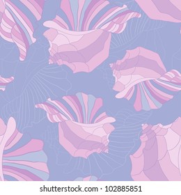 Stylized hand drawn seashells  vector seamless pattern in violet, lilac and rose