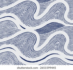 Stylized hand drawn wave lines forming a flowing, repetitive pattern. The organic curves and rhythmic contour strokes give a calming and natural visual texture, simple Japanese style background 