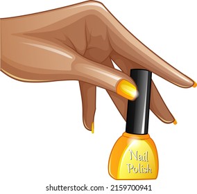 Stylized Hand Holding Bottle of Nail Polish. Vector Illustration