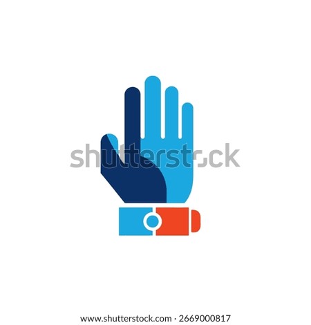 A stylized hand icon with a blue and orange color scheme, representing a gesture.