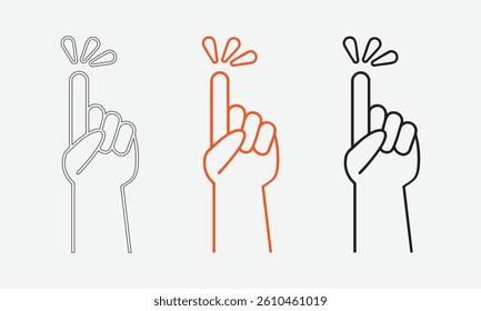 Stylized hand illustrations showing pointing gestures with motion indications, rendered in black and orange outlines for an iconic visual.