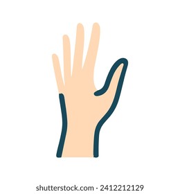 Stylized hand image in flat design, icon with contour lines, presented in a simplified form for interfaces.