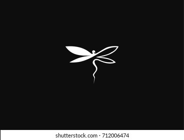 Stylized hand painted dragonfly insect icon logo