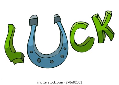 Stylized Hand written Luck Horseshoe Word, Vector Illustration. 