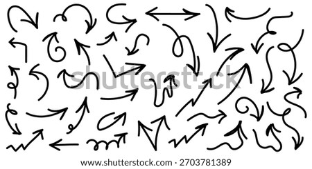 Stylized hand-drawn arrows on a white background.Simple Hand-Drawn Arrow Set Black Vector 
