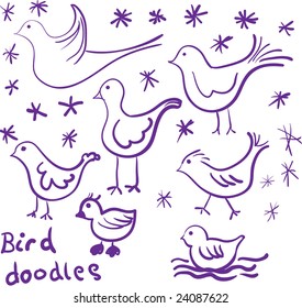 Stylized hand-drawn bird doodles