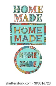 Stylized hand-drawn colorful home made signs.