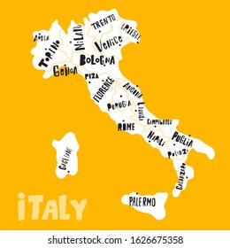 Stylized handdrawn Map of Italy with main cities. Vector illustration