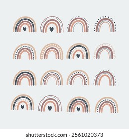 Stylized Hand-Drawn Rainbow Illustrations With Decorative Details and Neutral Colors	