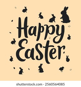 Stylized Hand-Lettered Fonts with Playful Bunny Chick Egg Silhouettes Vector Art
