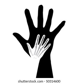 Stylized hands anatomy. Black and white illustration
