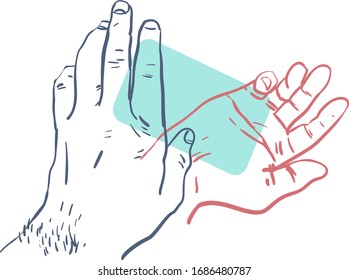 Stylized hands with soap, washing of hands, keep hands clean