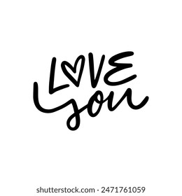 Stylized handwritten Love You text with a heart symbol, perfect for romantic and love-themed projects.