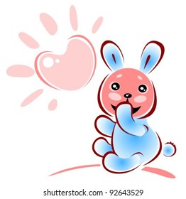 Stylized happy rabbit with sun on a white background.