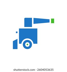 Stylized harvester icon in blue and green design