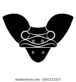 Stylized head of a bat. Fantastic animal mask. Ancient Chinese Neolithic Hongshan culture. Black and white silhouette.