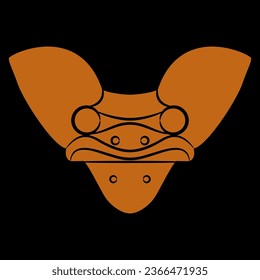 Stylized head of a bat. Halloween design. Fantastic animal mask. Ancient Chinese Neolithic Hongshan culture. Black and orange silhouette.