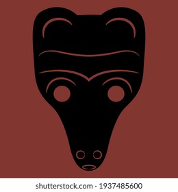 Stylized head of a bear. Monochrome black and red silhouette. Ancient Siberian totem. Simple animal design.