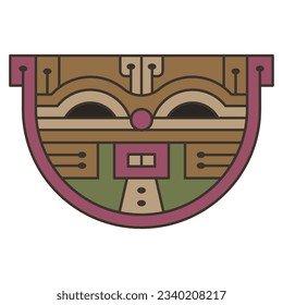 Stylized head of a cat. Geometrical feline mask. Native American animal design of ancient Peru. Paracas textile. Isolated vector illustration.