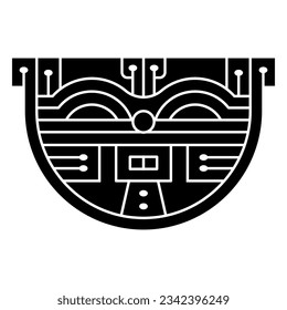 Stylized head of a cat. Geometrical feline mask. Native American animal design of ancient Peru. Paracas textile. Black and white negative silhouette.