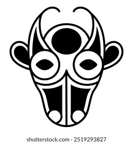 Stylized head of a cow or bull. Ethnic Irish animal design. Black and white silhouette. Isolated vector illustration.