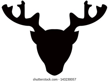 Stylized head of deer, black vector silhouette