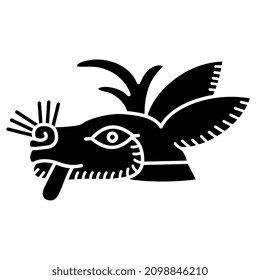 Stylized head of a deer or hare with his tongue out. Ethnic native American animal symbol of Aztec Indians from Mexican codex. Black and white negative silhouette.