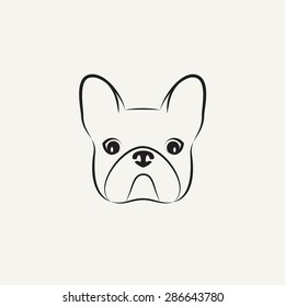 Stylized head of a dog on light background. Logo design for the company.