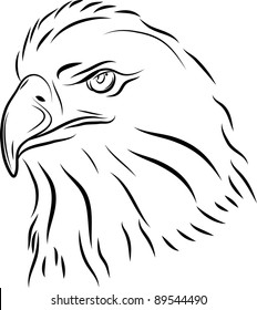 The stylized head of an eagle in black-and-white color